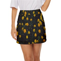 Bloomed Yellow Petaled Flower Plants Mini Front Wrap Skirt by artworkshop