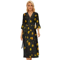 Bloomed Yellow Petaled Flower Plants Midsummer Wrap Dress by artworkshop