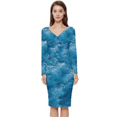 Blue Water Speech Therapy Long Sleeve V-neck Bodycon Dress  by artworkshop