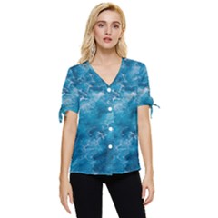 Blue Water Speech Therapy Bow Sleeve Button Up Top by artworkshop