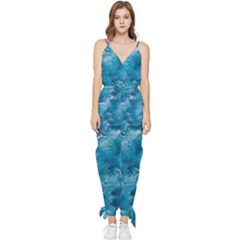 Blue Water Speech Therapy Sleeveless Tie Ankle Chiffon Jumpsuit by artworkshop