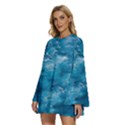 Blue Water Speech Therapy Round Neck Long Sleeve Bohemian Style Chiffon Mini Dress View2