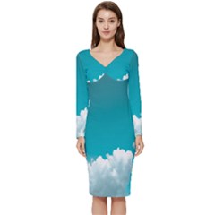 Clouds Hd Wallpaper Long Sleeve V-neck Bodycon Dress  by artworkshop