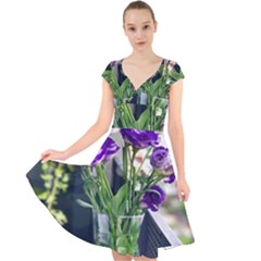 Cute Flower Wallpaper Cap Sleeve Front Wrap Midi Dress