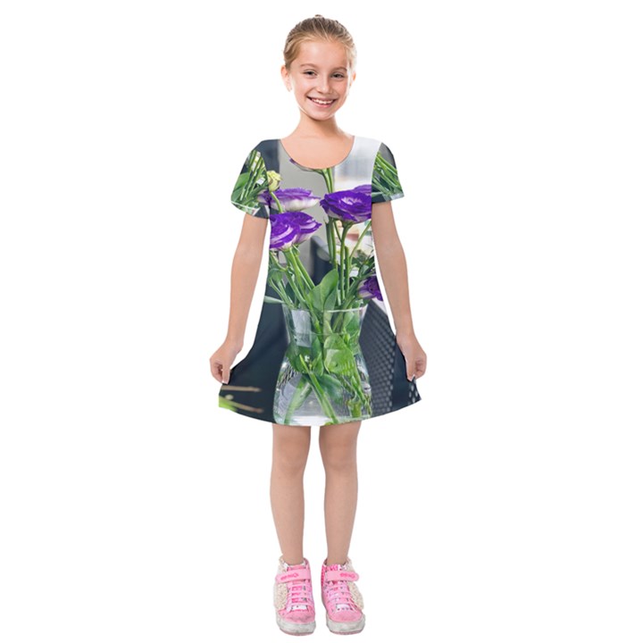 Cute Flower Wallpaper Kids  Short Sleeve Velvet Dress