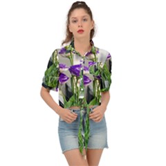 Cute Flower Wallpaper Tie Front Shirt  by artworkshop