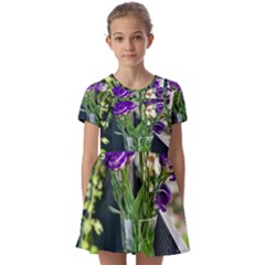 Cute Flower Wallpaper Kids  Short Sleeve Pinafore Style Dress by artworkshop