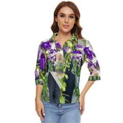 Cute Flower Wallpaper Women s Quarter Sleeve Pocket Shirt