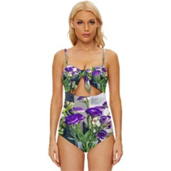 Cute Flower Wallpaper Knot Front One-piece Swimsuit by artworkshop