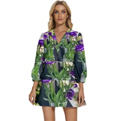 Cute Flower Wallpaper V-neck Placket Mini Dress by artworkshop