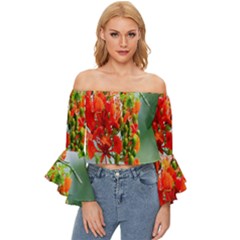 Gathering Sping Flowers Wallpapers Off Shoulder Flutter Bell Sleeve Top by artworkshop