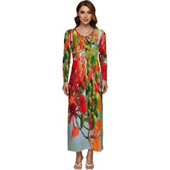 Gathering Sping Flowers Wallpapers Long Sleeve Longline Maxi Dress by artworkshop