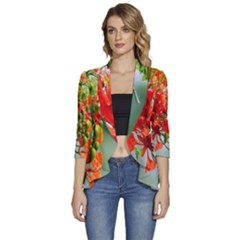 Gathering Sping Flowers Wallpapers Women s 3/4 Sleeve Ruffle Edge Open Front Jacket by artworkshop