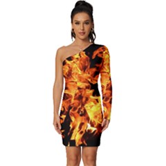 Live Coals Long Sleeve One Shoulder Mini Dress by artworkshop