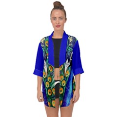 Peacock Design Open Front Chiffon Kimono by Trending