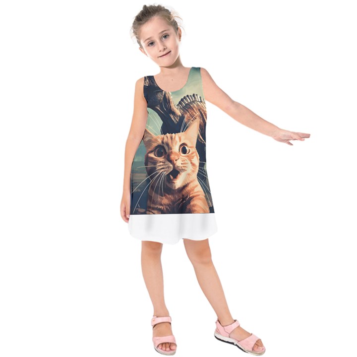 Crazy Cat Selfie Run Time Travel Can Be Dangerous Cat Love Kids  Sleeveless Dress