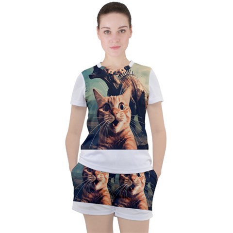 Crazy Cat Selfie Run Time Travel Can Be Dangerous Cat Love Women s Tee And Shorts Set by shoopshirt