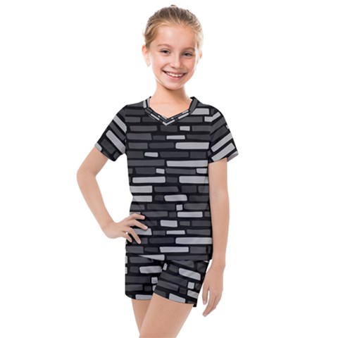 Black And Grey Wall Kids  Mesh Tee And Shorts Set by ConteMonfrey