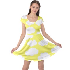 Cute Yellow White Clouds Cap Sleeve Dress by ConteMonfrey