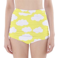 Cute Yellow White Clouds High-waisted Bikini Bottoms by ConteMonfrey