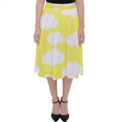 Cute Yellow White Clouds Classic Midi Skirt by ConteMonfrey