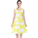 Cute yellow white Clouds V-Neck Midi Sleeveless Dress  View1