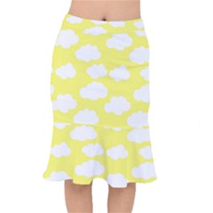 Cute Yellow White Clouds Short Mermaid Skirt by ConteMonfrey