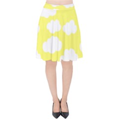 Cute Yellow White Clouds Velvet High Waist Skirt by ConteMonfrey