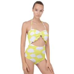 Cute Yellow White Clouds Scallop Top Cut Out Swimsuit by ConteMonfrey