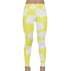 Cute Yellow White Clouds Lightweight Velour Classic Yoga Leggings by ConteMonfrey