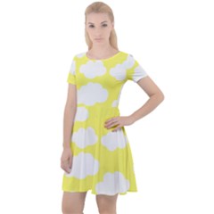 Cute Yellow White Clouds Cap Sleeve Velour Dress  by ConteMonfrey