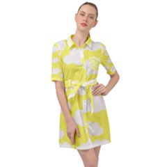 Cute Yellow White Clouds Belted Shirt Dress by ConteMonfrey