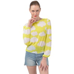 Cute Yellow White Clouds Banded Bottom Chiffon Top by ConteMonfrey