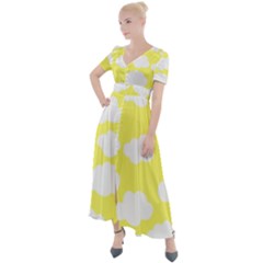 Cute Yellow White Clouds Button Up Short Sleeve Maxi Dress by ConteMonfrey