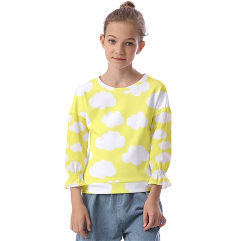 Cute Yellow White Clouds Kids  Cuff Sleeve Top by ConteMonfrey