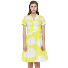 Cute Yellow White Clouds Short Sleeve Waist Detail Dress by ConteMonfrey