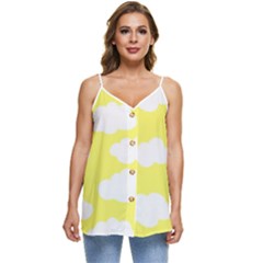 Cute Yellow White Clouds Casual Spaghetti Strap Chiffon Top by ConteMonfrey