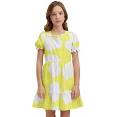 Cute Yellow White Clouds Kids  Puff Sleeved Dress by ConteMonfrey