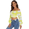 Cute yellow white Clouds Long Sleeve Crinkled Weave Crop Top View2