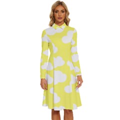 Cute Yellow White Clouds Long Sleeve Shirt Collar A-line Dress by ConteMonfrey