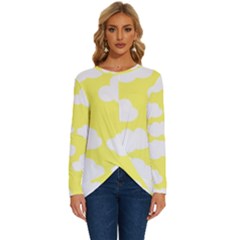 Cute Yellow White Clouds Long Sleeve Crew Neck Pullover Top by ConteMonfrey