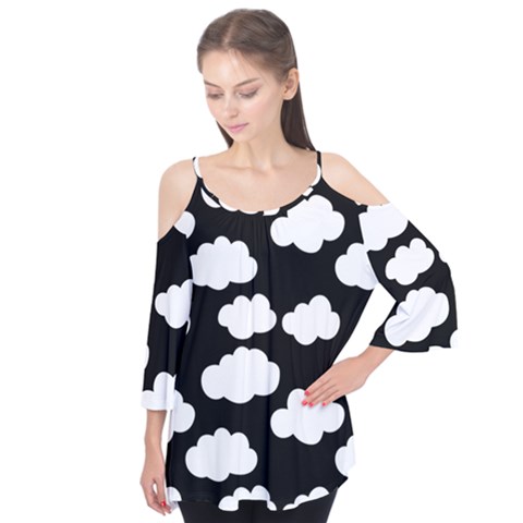 Bw Clouds Flutter Sleeve Tee  by ConteMonfrey