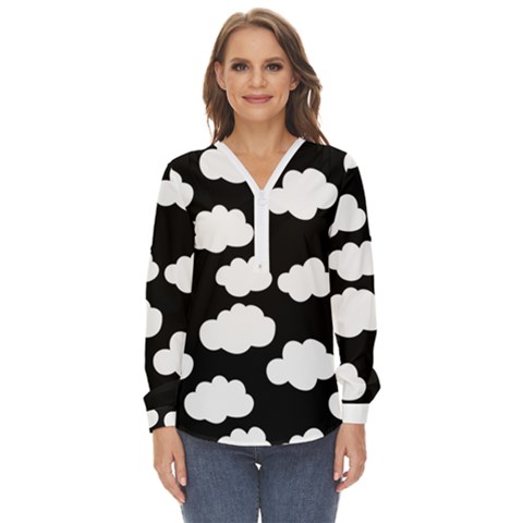 Bw Clouds Zip Up Long Sleeve Blouse by ConteMonfrey