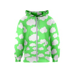 Green And White Cute Clouds  Kids  Zipper Hoodie by ConteMonfrey