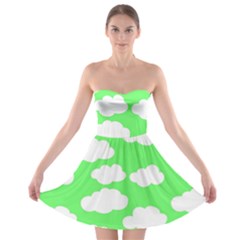 Green And White Cute Clouds  Strapless Bra Top Dress