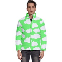 Green And White Cute Clouds  Men s Puffer Bubble Jacket Coat by ConteMonfrey