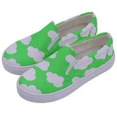 Green And White Cute Clouds  Kids  Canvas Slip Ons