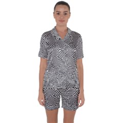 Geometric Noir Pattern Satin Short Sleeve Pajamas Set by dflcprintsclothing