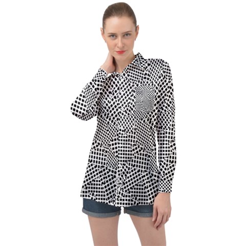 Geometric Noir Pattern Long Sleeve Satin Shirt by dflcprintsclothing