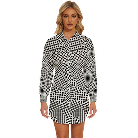 Geometric Noir Pattern Womens Long Sleeve Shirt Dress by dflcprintsclothing